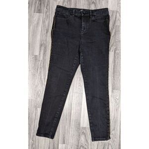 (3/$35) Style & Co Size 10 Petite Skinny Leg Metallic Stripe Pockets Black Jeans
